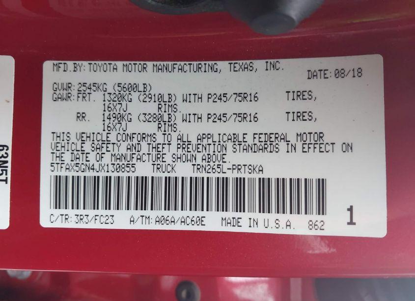 Photo 9 of 2018 Toyota Tacoma SR5 (VIN 5TFAX5GN4JX130855)