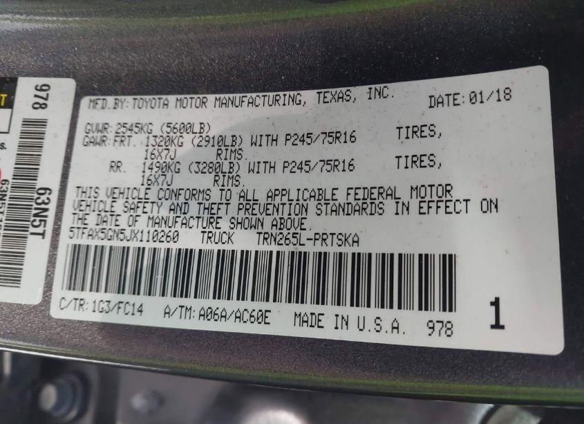 Photo 9 of 2018 Toyota Tacoma SR5 (VIN 5TFAX5GN5JX110260)