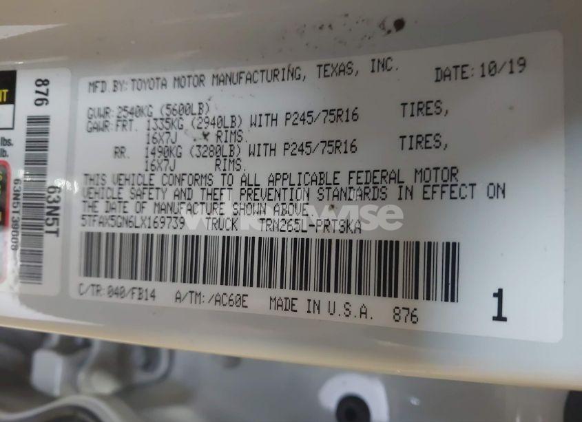 Photo 9 of 2020 Toyota Tacoma SR (VIN 5TFAX5GN6LX169739)