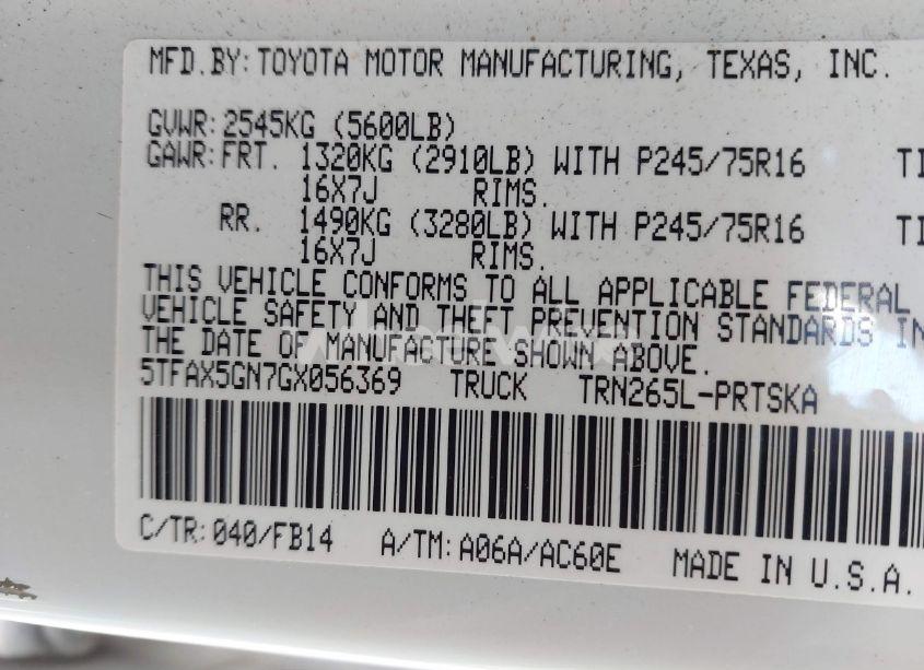 Photo 9 of 2016 Toyota Tacoma SR (VIN 5TFAX5GN7GX056369)
