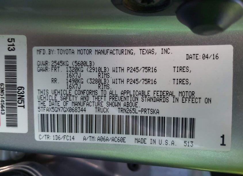 Photo 9 of 2016 Toyota Tacoma SR (VIN 5TFAX5GN7GX068344)