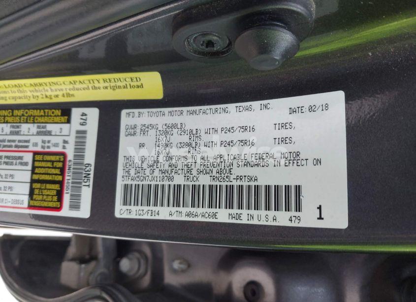 Photo 9 of 2018 Toyota Tacoma SR (VIN 5TFAX5GN7JX110700)