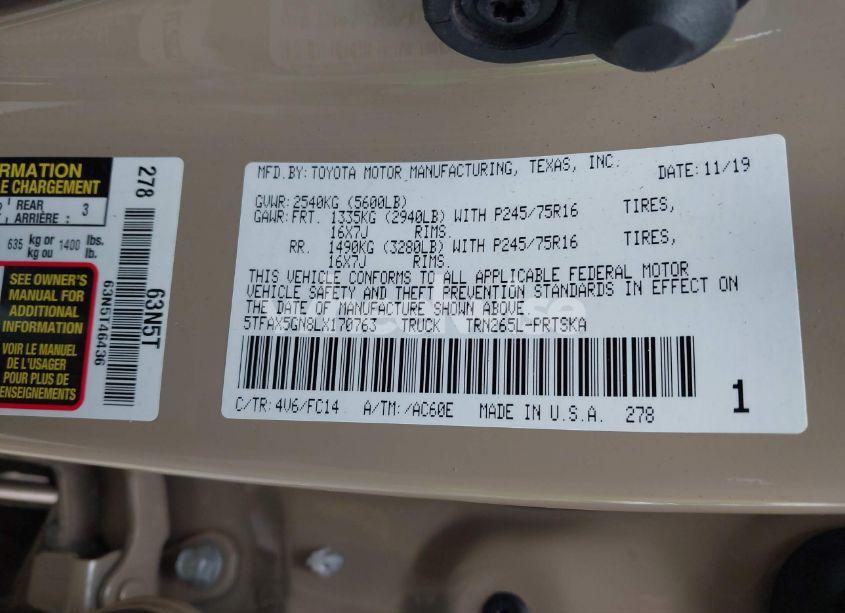 Photo 9 of 2020 Toyota Tacoma SR5 (VIN 5TFAX5GN8LX170763)