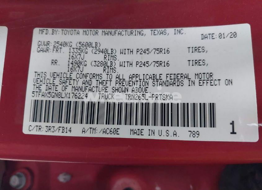 Photo 9 of 2020 Toyota Tacoma SR (VIN 5TFAX5GN8LX176224)