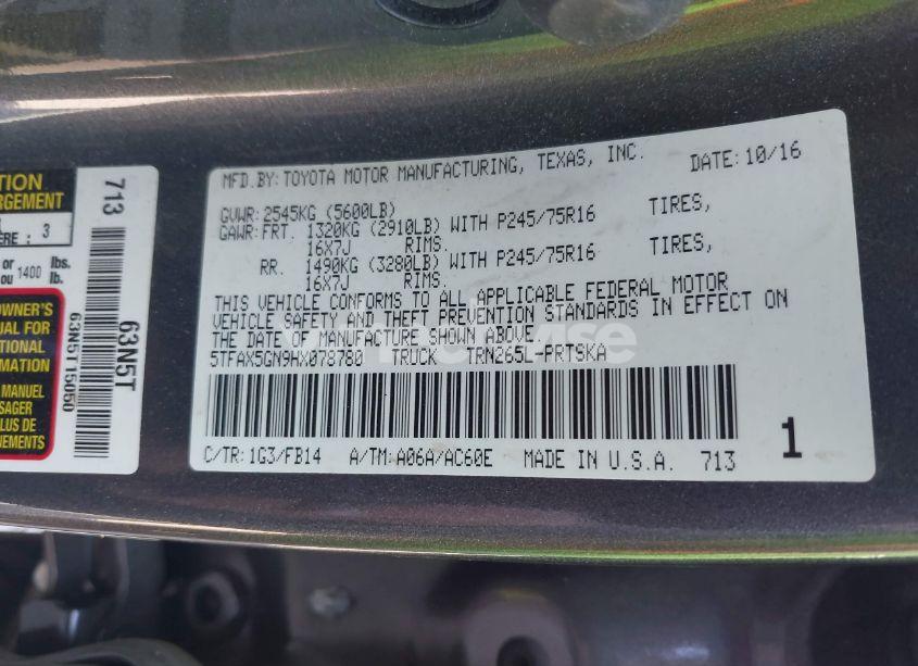 Photo 9 of 2017 Toyota Tacoma SR (VIN 5TFAX5GN9HX078780)