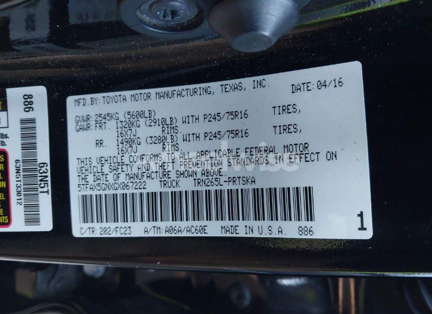 Photo 9 of 2016 Toyota Tacoma SR5 (VIN 5TFAX5GNXGX067222)