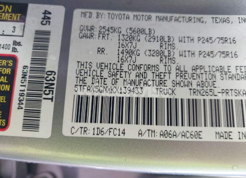 Photo 9 of 2019 Toyota Tacoma SR5 (VIN 5TFAX5GNXKX139433)