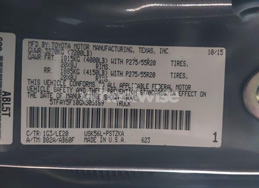 Photo 9 of 2016 Toyota Tundra PLATINUM 5.7L V8 (VIN 5TFAY5F10GX505189)