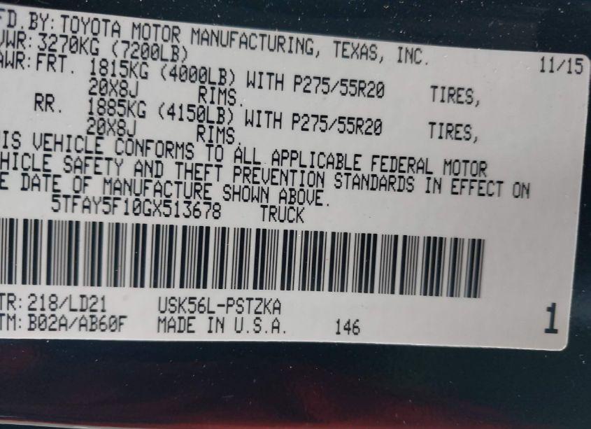 Photo 9 of 2016 Toyota Tundra 1794 5.7L V8 (VIN 5TFAY5F10GX513678)