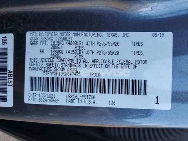 Photo 8 of 2019 TOYOTA TUNDRA CREWMAX 1794 (VIN 5TFAY5F10KX847475)