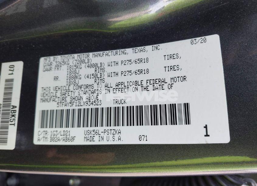 Photo 9 of 2020 Toyota Tundra 1794 EDITION (VIN 5TFAY5F12LX934523)