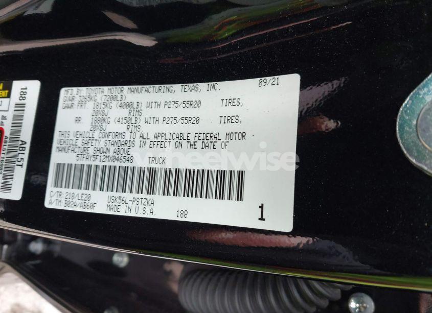 Photo 9 of 2021 Toyota Tundra PLATINUM (VIN 5TFAY5F12MX046548)