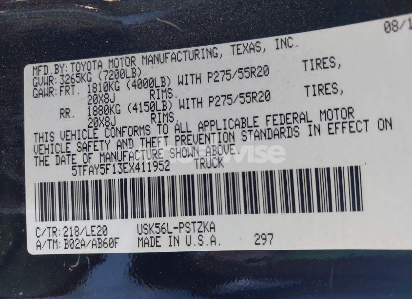 Photo 9 of 2014 Toyota Tundra PLATINUM 5.7L V8 (VIN 5TFAY5F13EX411952)