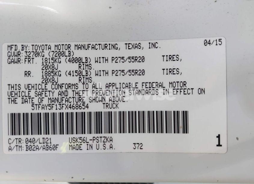 Photo 9 of 2015 Toyota Tundra 1794 5.7L V8 (VIN 5TFAY5F13FX468654)