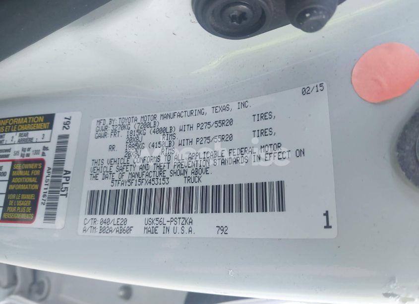 Photo 9 of 2015 Toyota Tundra PLATINUM 5.7L V8 (VIN 5TFAY5F15FX453153)