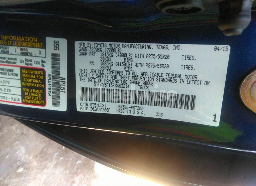 Photo 9 of 2015 Toyota Tundra 1794 5.7L V8 (VIN 5TFAY5F15FX463214)