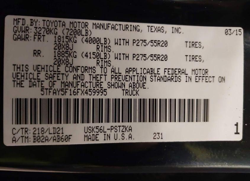 Photo 9 of 2015 Toyota Tundra 1794 5.7L V8 (VIN 5TFAY5F16FX459995)