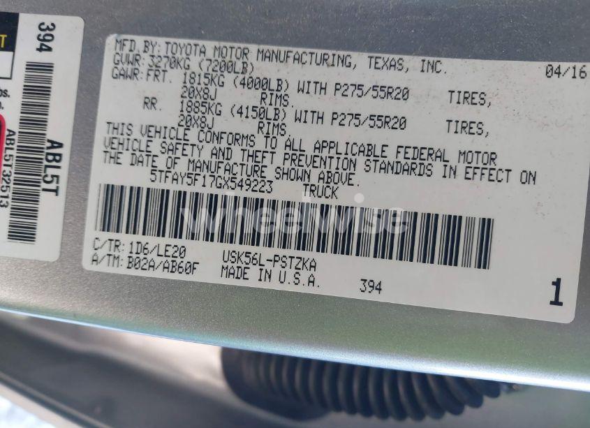 Photo 9 of 2016 Toyota Tundra PLATINUM 5.7L V8 (VIN 5TFAY5F17GX549223)