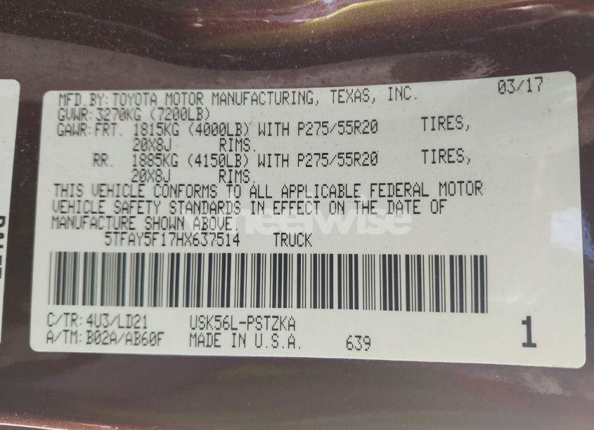 Photo 9 of 2017 Toyota Tundra 1794 5.7L V8 (VIN 5TFAY5F17HX637514)