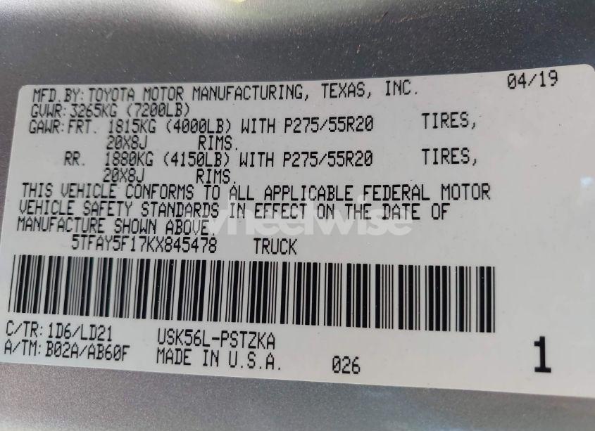 Photo 9 of 2019 Toyota Tundra 1794 5.7L V8 (VIN 5TFAY5F17KX845478)