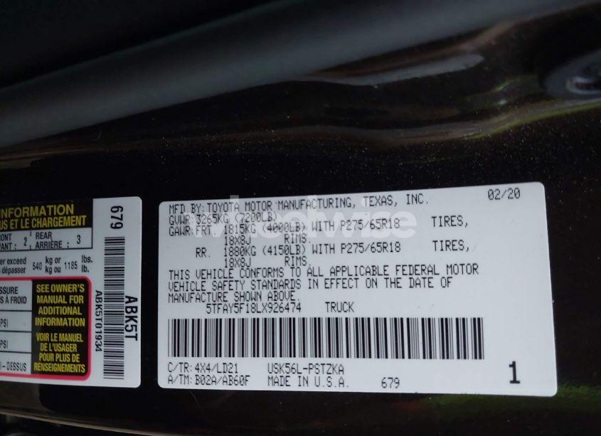 Photo 9 of 2020 Toyota Tundra 1794 EDITION (VIN 5TFAY5F18LX926474)