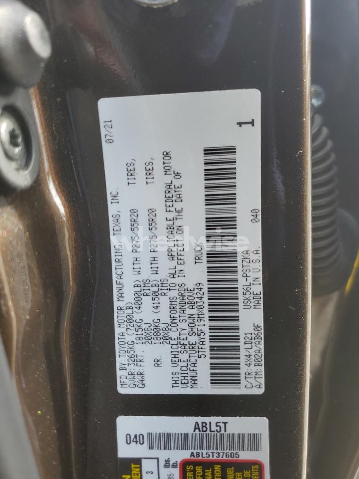 Photo 12 of 2021 TOYOTA TUNDRA CREWMAX 1794 (VIN 5TFAY5F19MX034249)