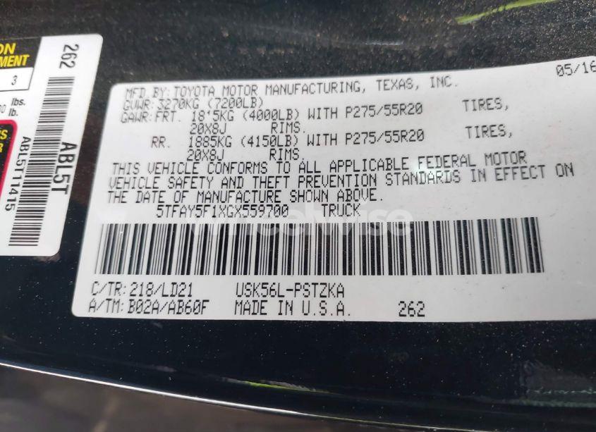 Photo 9 of 2016 Toyota Tundra 1794 5.7L V8 (VIN 5TFAY5F1XGX559700)