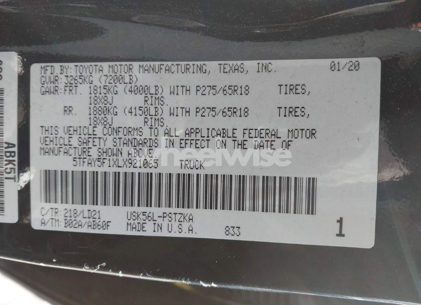 Photo 9 of 2020 Toyota Tundra 1794 EDITION (VIN 5TFAY5F1XLX921065)