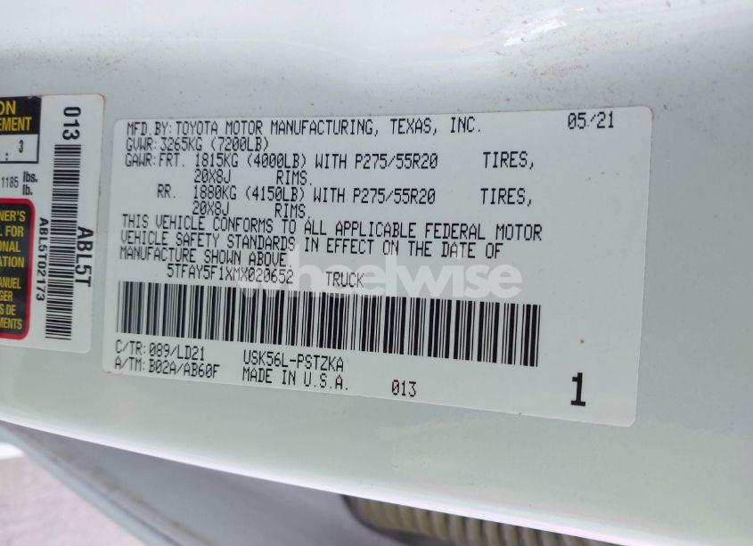 Photo 9 of 2021 Toyota Tundra 1794 EDITION (VIN 5TFAY5F1XMX020652)