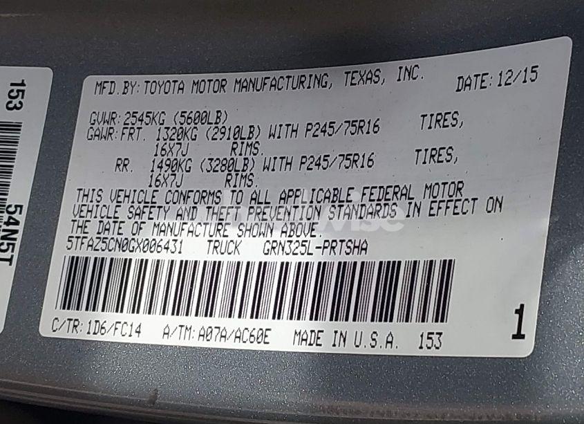 Photo 9 of 2016 Toyota Tacoma SR5 V6 (VIN 5TFAZ5CN0GX006431)