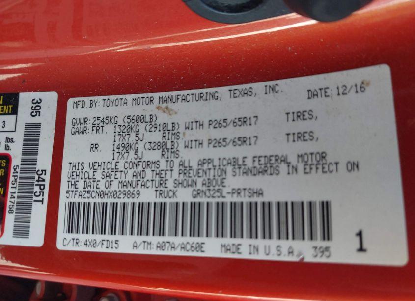 Photo 9 of 2017 Toyota Tacoma TRD SPORT (VIN 5TFAZ5CN0HX029869)