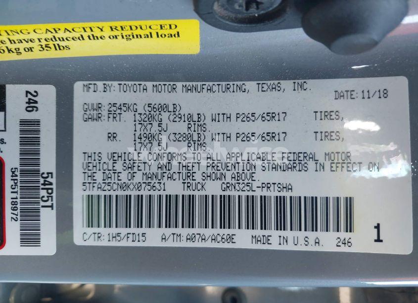 Photo 9 of 2019 Toyota Tacoma TRD SPORT (VIN 5TFAZ5CN0KX075631)