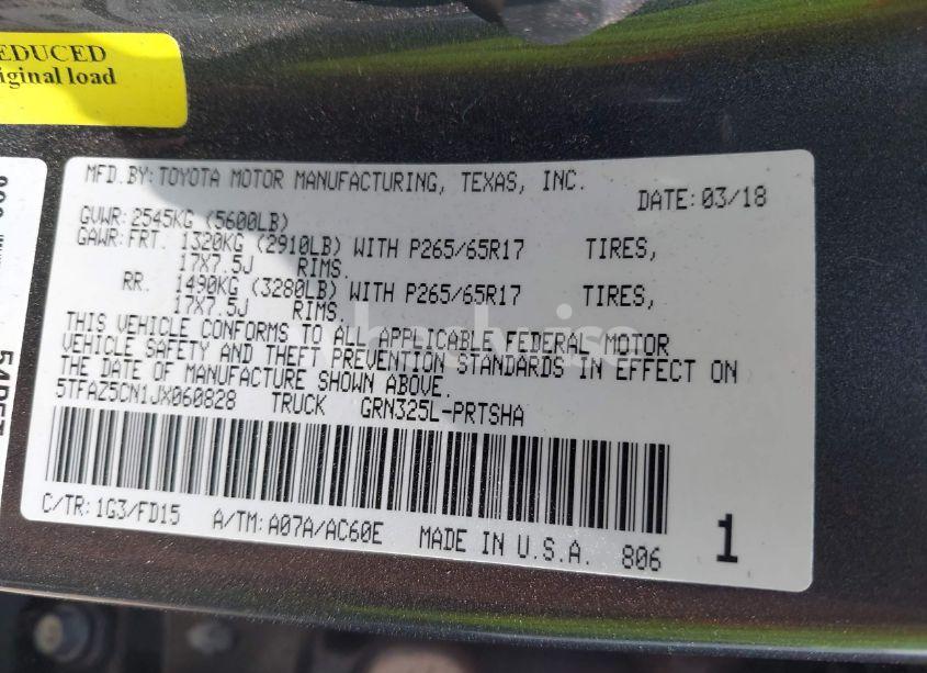 Photo 9 of 2018 Toyota Tacoma TRD SPORT (VIN 5TFAZ5CN1JX060828)