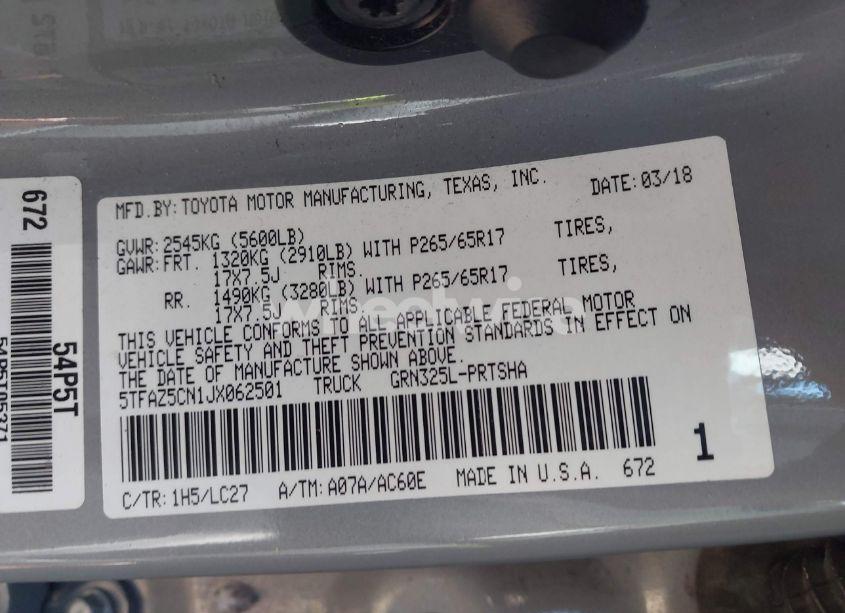 Photo 9 of 2018 Toyota Tacoma TRD SPORT (VIN 5TFAZ5CN1JX062501)