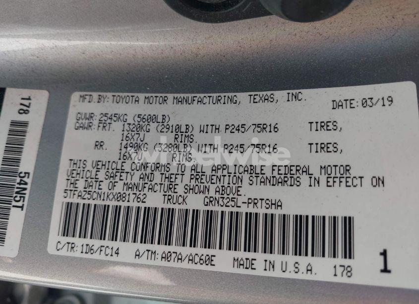 Photo 9 of 2019 Toyota Tacoma SR5 V6 (VIN 5TFAZ5CN1KX081762)
