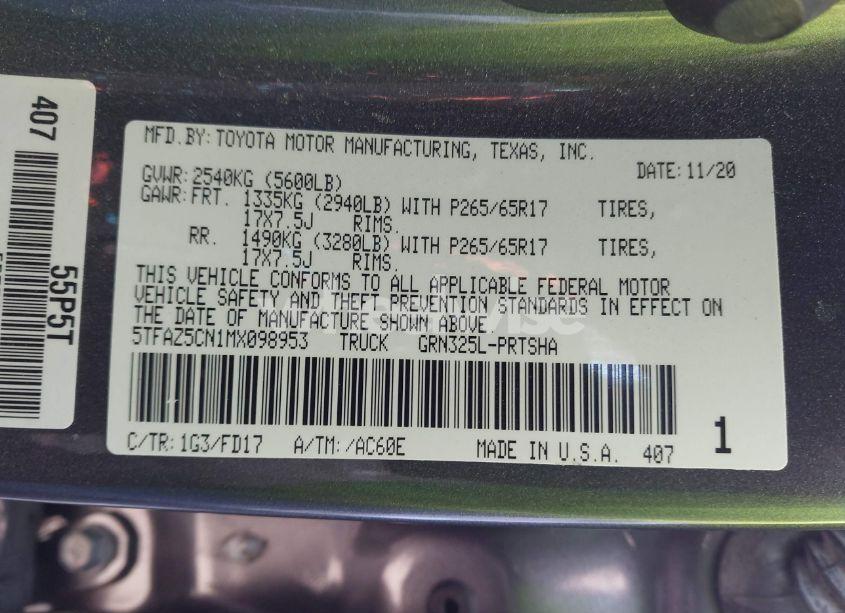 Photo 9 of 2021 Toyota Tacoma TRD SPORT (VIN 5TFAZ5CN1MX098953)
