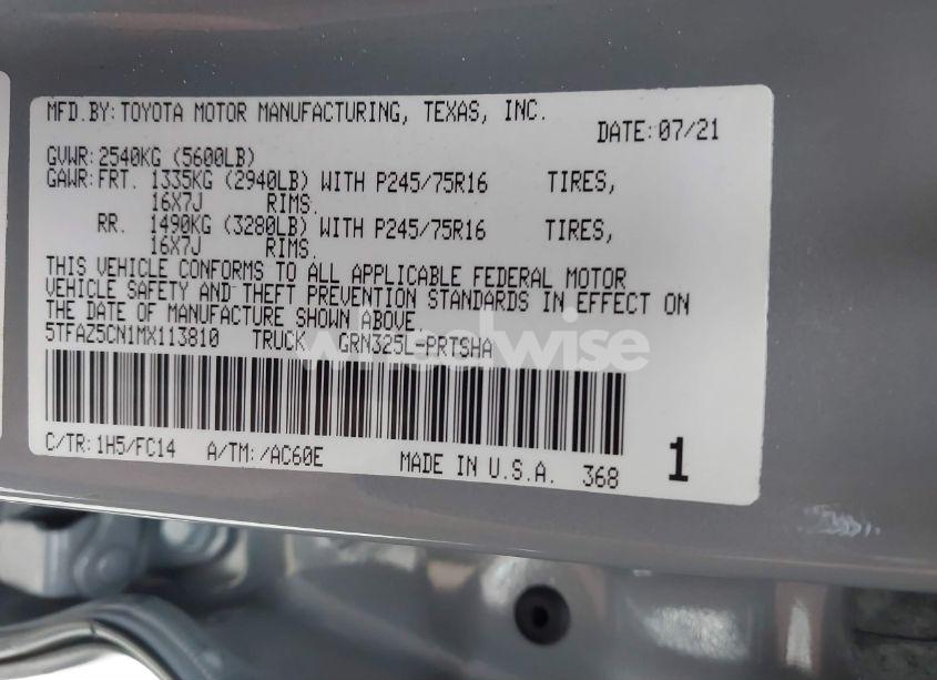 Photo 9 of 2021 Toyota Tacoma SR5 V6 (VIN 5TFAZ5CN1MX113810)