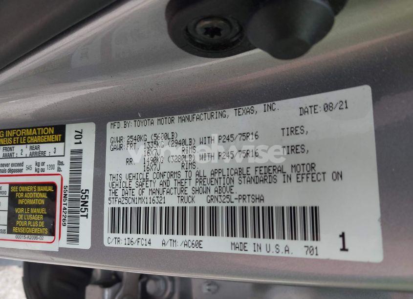 Photo 9 of 2021 Toyota Tacoma SR5 V6 (VIN 5TFAZ5CN1MX116321)