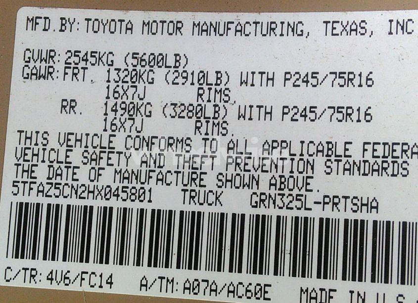 Photo 9 of 2017 Toyota Tacoma SR5 V6 (VIN 5TFAZ5CN2HX045801)