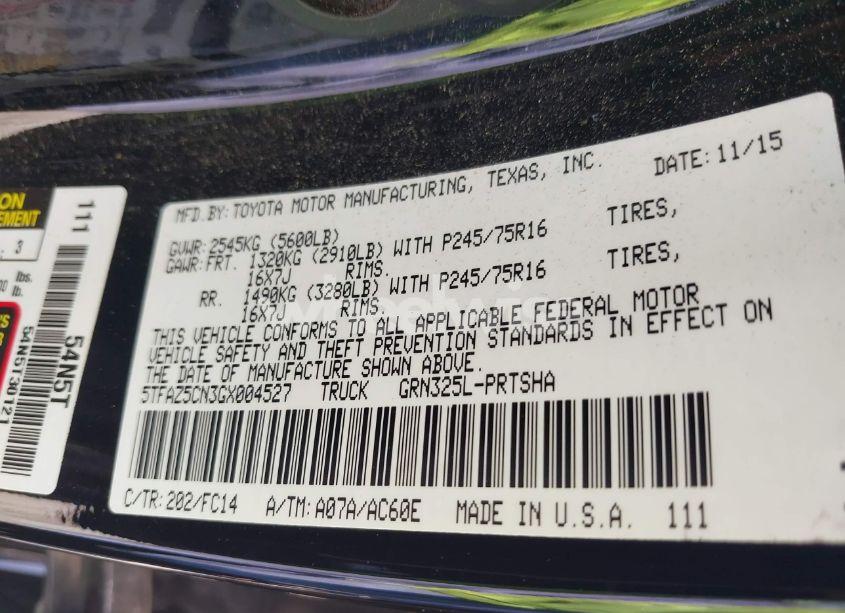 Photo 9 of 2016 Toyota Tacoma SR5 V6 (VIN 5TFAZ5CN3GX004527)