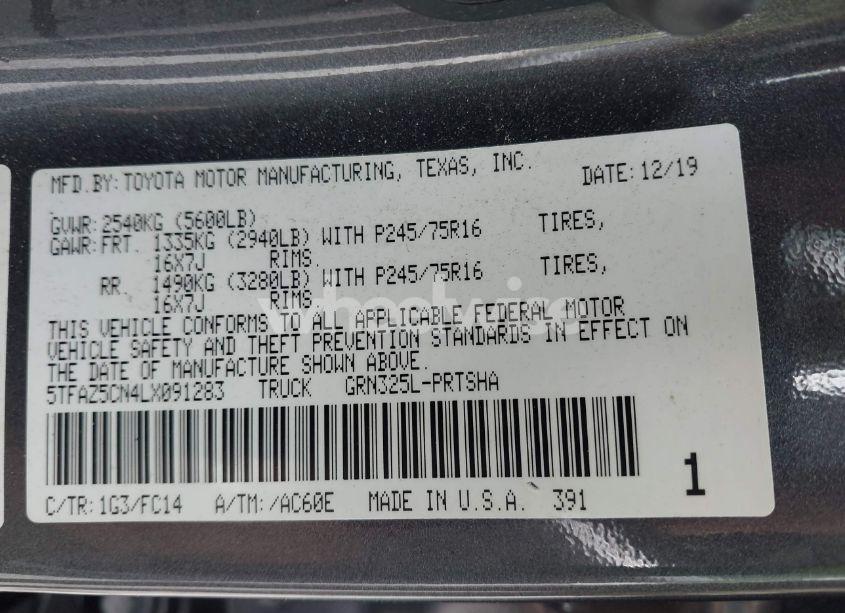 Photo 9 of 2020 Toyota Tacoma SR5 V6 (VIN 5TFAZ5CN4LX091283)