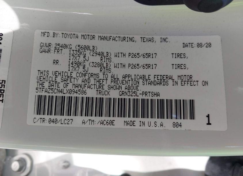 Photo 9 of 2020 Toyota Tacoma TRD SPORT (VIN 5TFAZ5CN4LX094586)