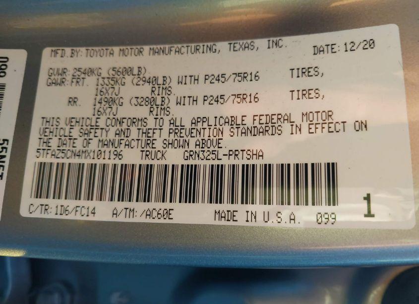 Photo 9 of 2021 Toyota Tacoma SR5 V6 (VIN 5TFAZ5CN4MX101196)