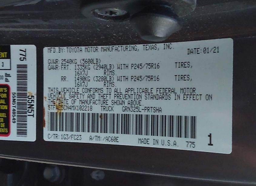 Photo 9 of 2021 Toyota Tacoma SR5 V6 (VIN 5TFAZ5CN4MX102218)