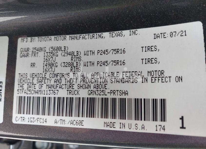 Photo 9 of 2021 Toyota Tacoma SR5 V6 (VIN 5TFAZ5CN4MX113767)