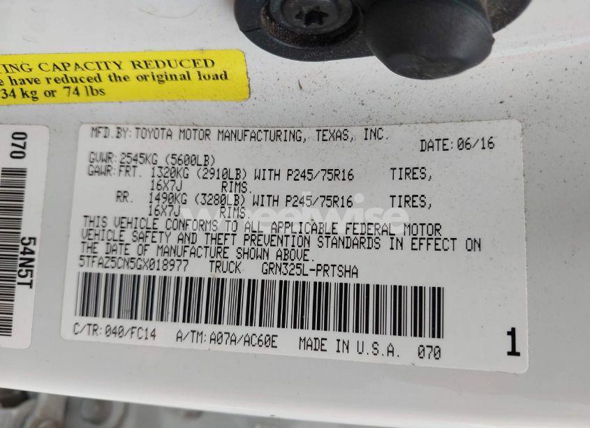 Photo 9 of 2016 Toyota Tacoma SR5 V6 (VIN 5TFAZ5CN5GX018977)