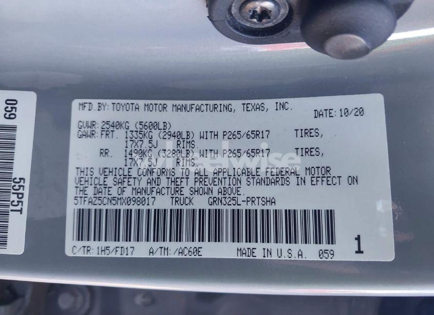 Photo 9 of 2021 Toyota Tacoma TRD SPORT (VIN 5TFAZ5CN5MX098017)