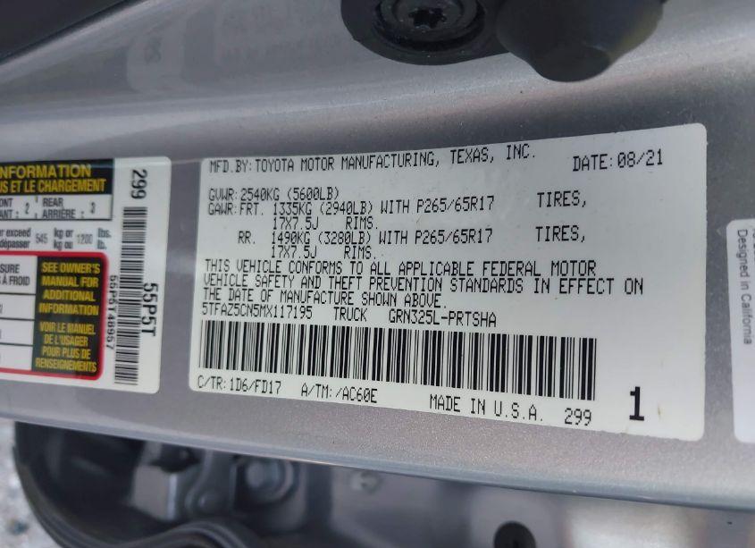 Photo 9 of 2021 Toyota Tacoma TRD SPORT (VIN 5TFAZ5CN5MX117195)