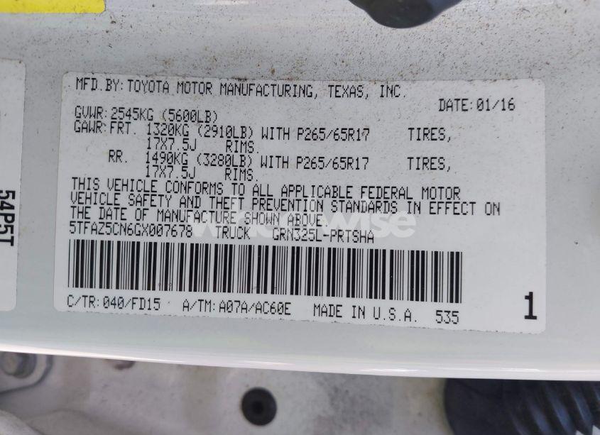 Photo 9 of 2016 Toyota Tacoma TRD SPORT (VIN 5TFAZ5CN6GX007678)