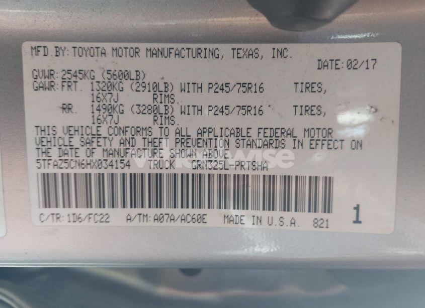 Photo 9 of 2017 Toyota Tacoma SR5 V6 (VIN 5TFAZ5CN6HX034154)